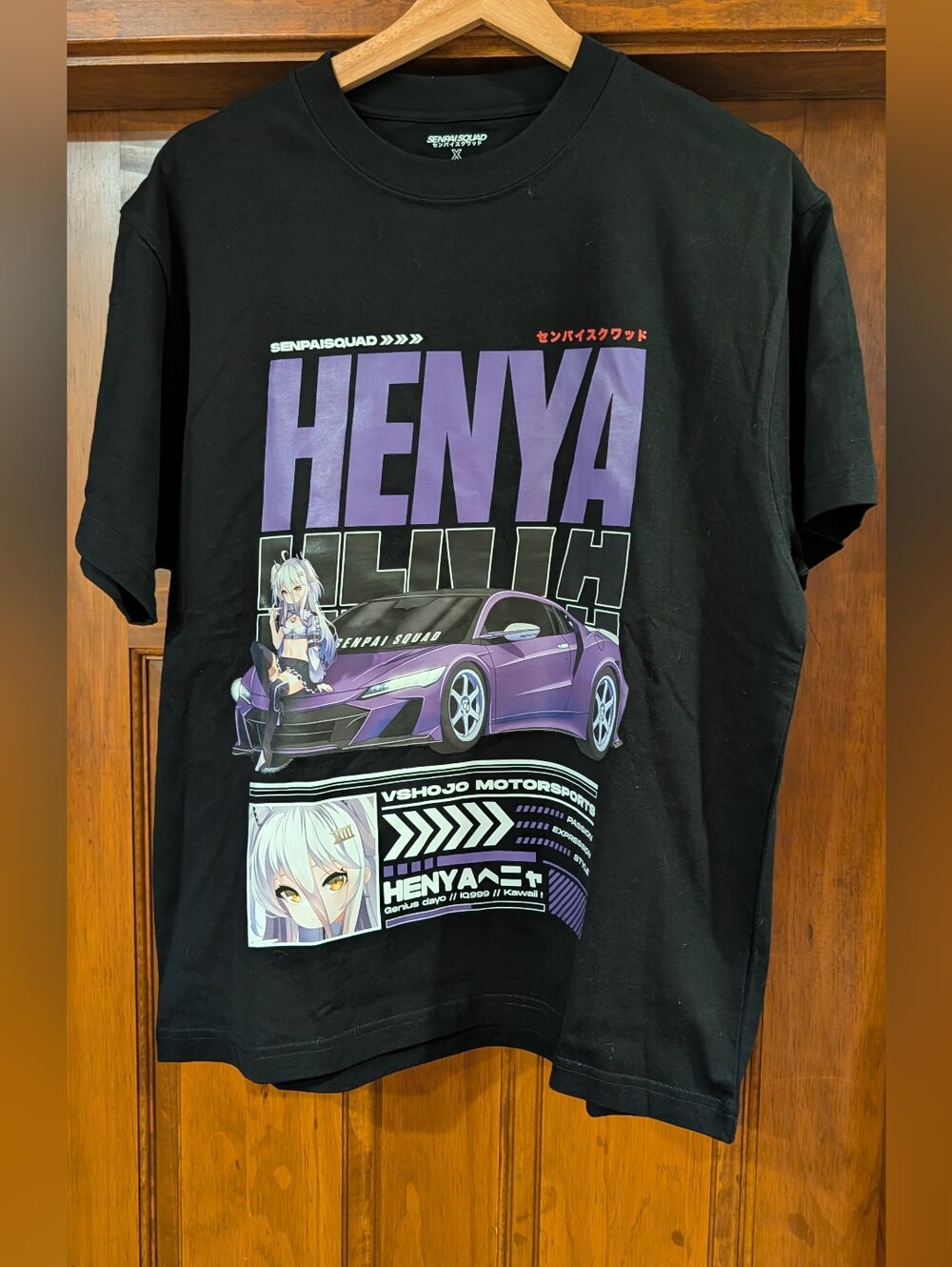 Senpai Squad x Vshojo Anime  Black Graphic Tee with Purple Design